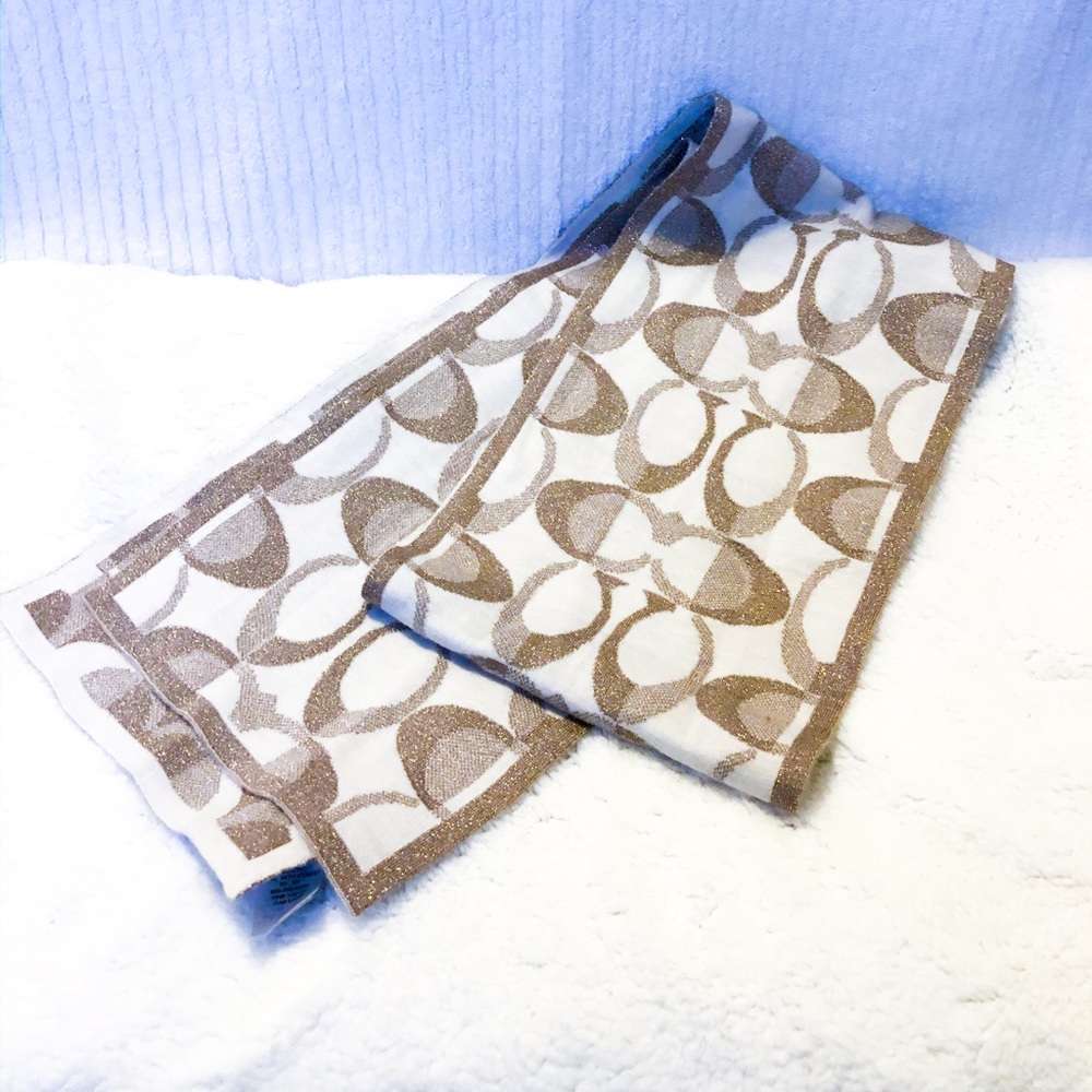 Coach Designer Monogram Gold Ivory Glitter Scarf